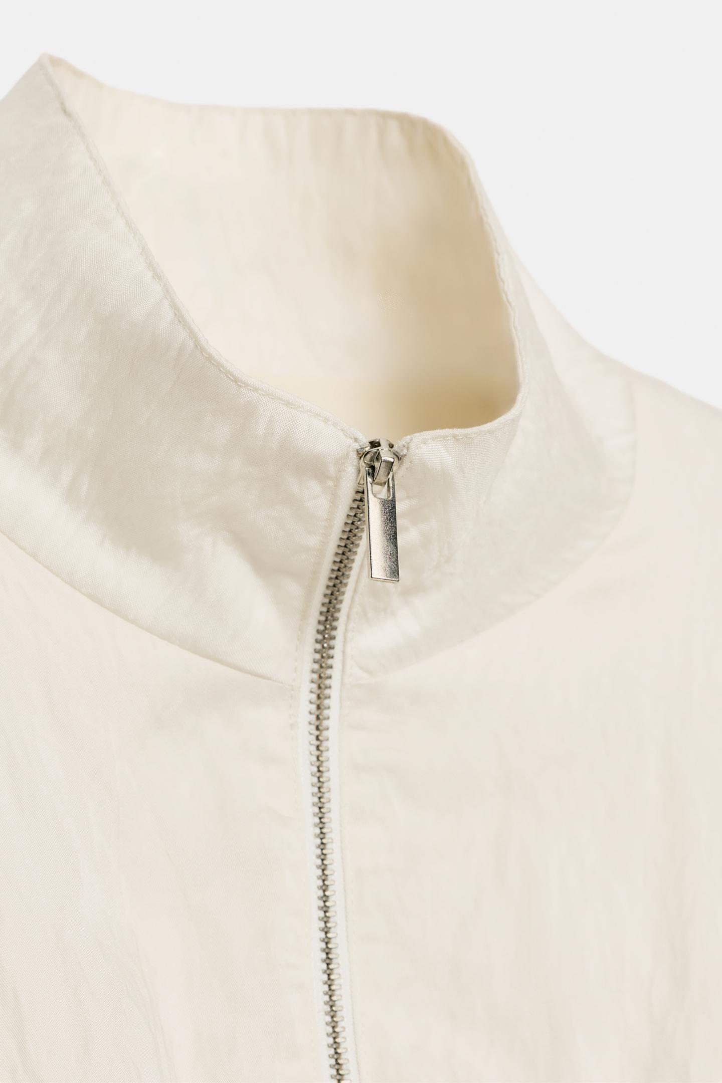Женская куртка Zara Crumpled Effect Drawstring Bomber, цвет: Экрю — фото 8