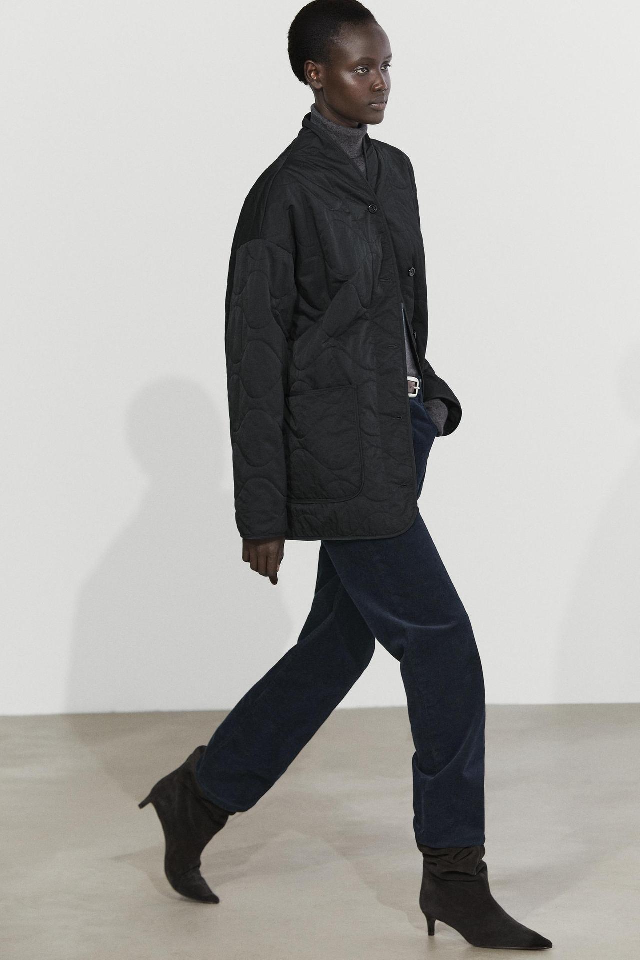 Mid-waist slim straight needlecord pants — Navy blue