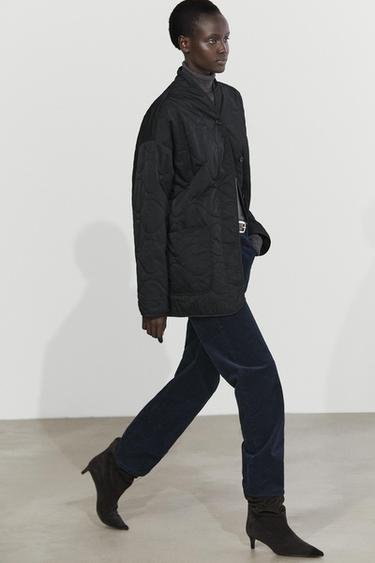 Mid-waist slim straight needlecord pants — Navy blue 1