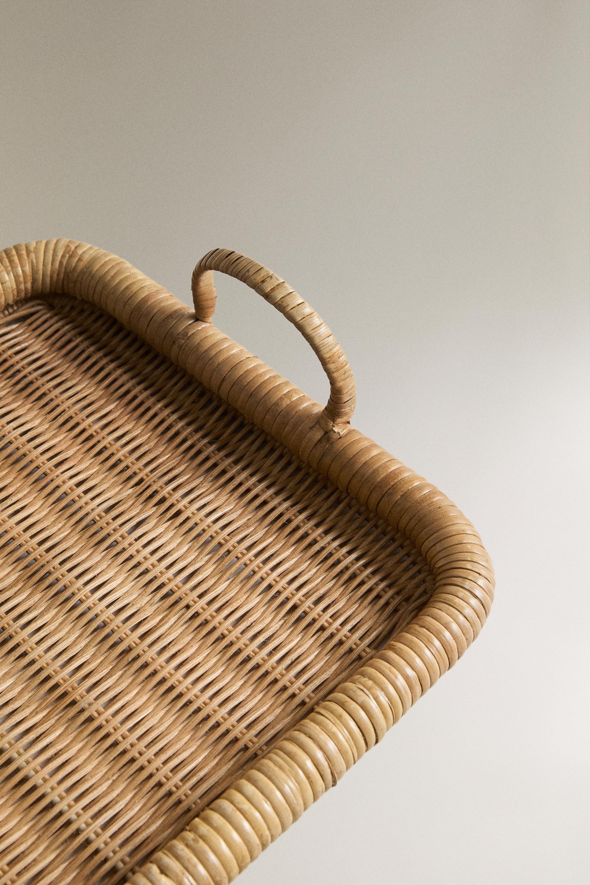 RECTANGULAR RATTAN TRAY — Light beige