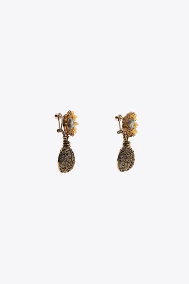 SUNFLOWER BEE RHINESTONE EARRINGS - Golden by Zara - Image 1