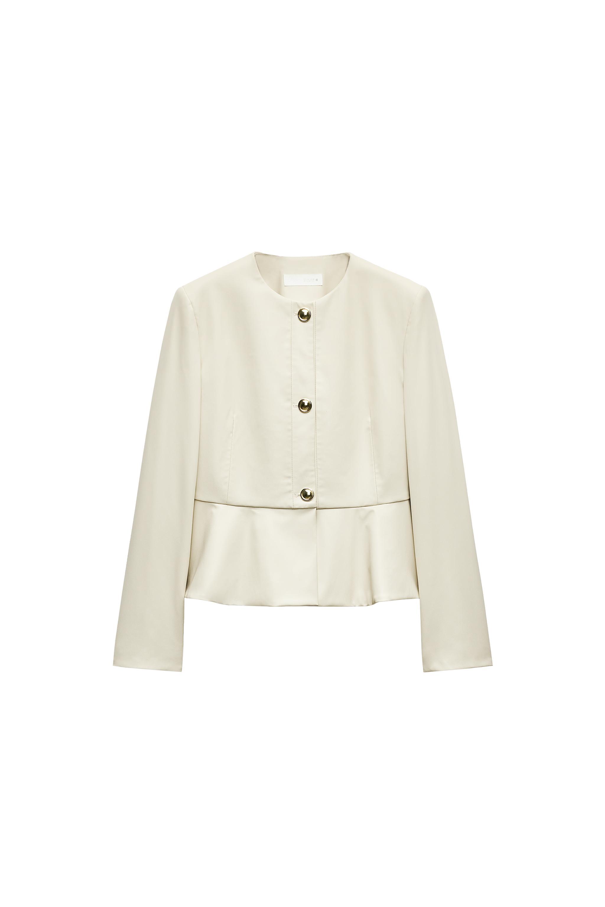 【ZARA】ペプラムフェイクレザーブレザー エクリュ 2126/872/712 FAUX LEATHER PEPLUM BLAZER - Ecru | ZARA United States