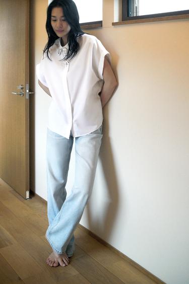 POPLIN SHIRT WITH JEWEL COLLAR - White by Zara