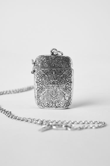LONG ENGRAVED BOX NECKLACE KATE MOSS X ZARA - Silver by Zara - Image 2