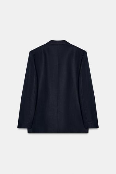DOUBLE-BREASTED LINEN BLAZER WITH ROLLED-UP SLEEVES - Navy blue by Zara - Image 4