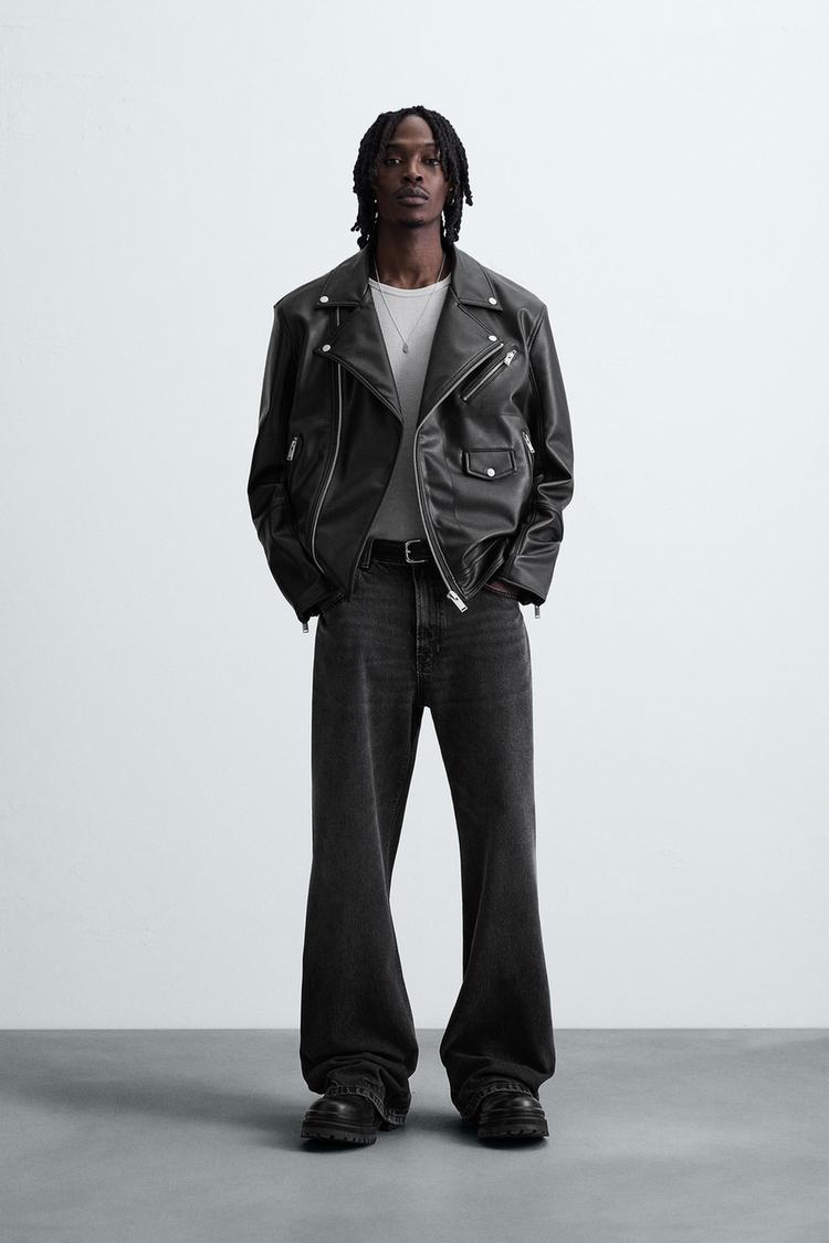 LEATHER EFFECT BIKER JACKET Black ZARA India