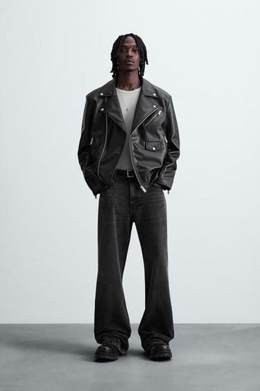 LEATHER EFFECT BIKER JACKET - Black by Zara - Image 0