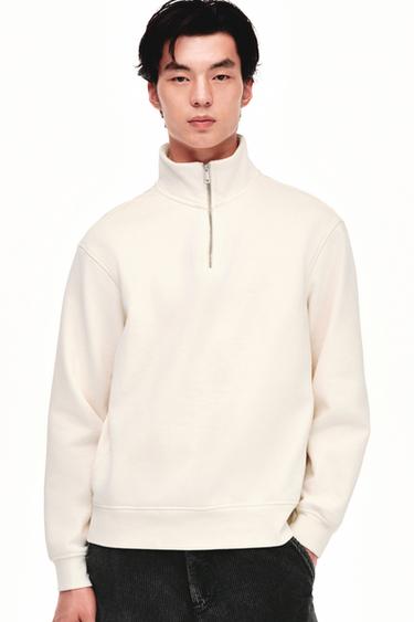 Zara 基本款拉鍊領運動衫 - 磨白色