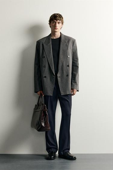 BLAZER CRUZADA TRAJE  RAYA DIPLOMÁTICA - Gris de Zara - Imagen 0