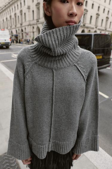 PULL OVERSIZE EN MAILLE À COL MONTANT - Gris de Zara - Image 3