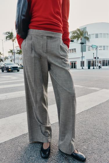 WIDE-LEG HOUNDSTOOTH TROUSERS - Black / Ecru by Zara - Image 3