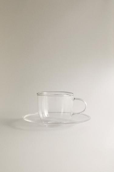 BOROSILICATE TEACUP AND SAUCER - Silver by Zara - Image 0
