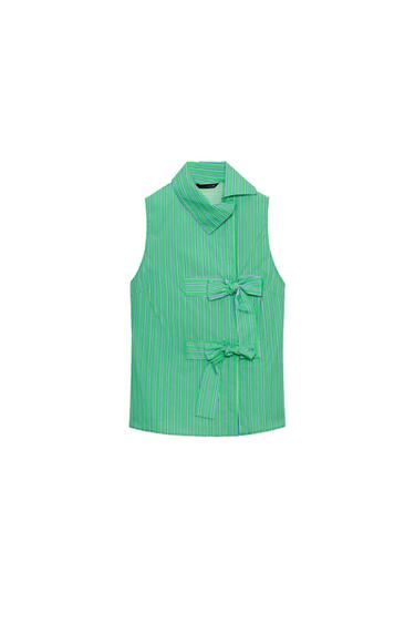 STRIPED SLEEVELESS SHIRT WITH BOWS - Green / Blue by Zara