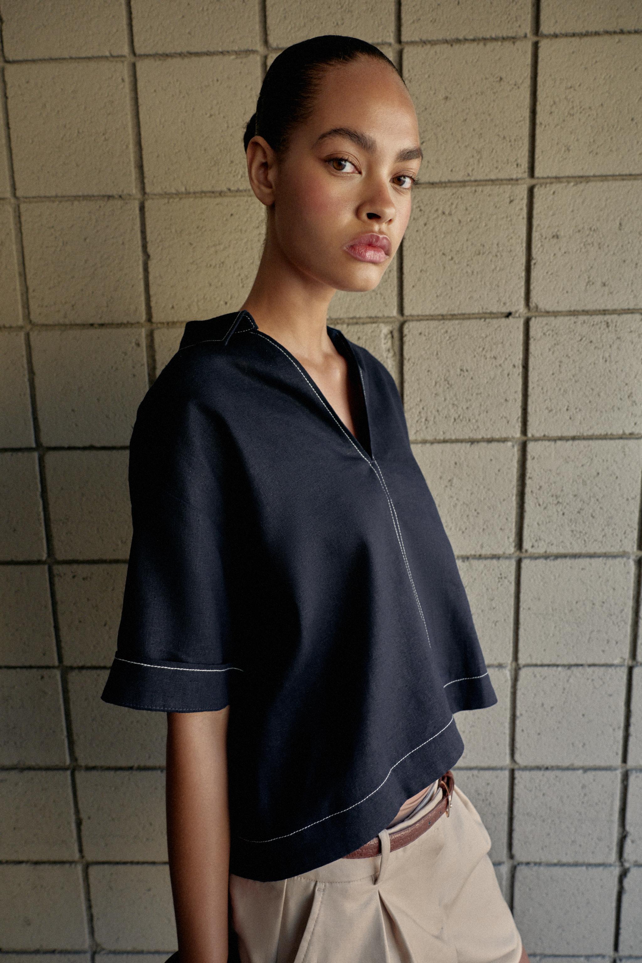 CHEMISE SURPIQÛRES CONTRASTE AVEC LIN
