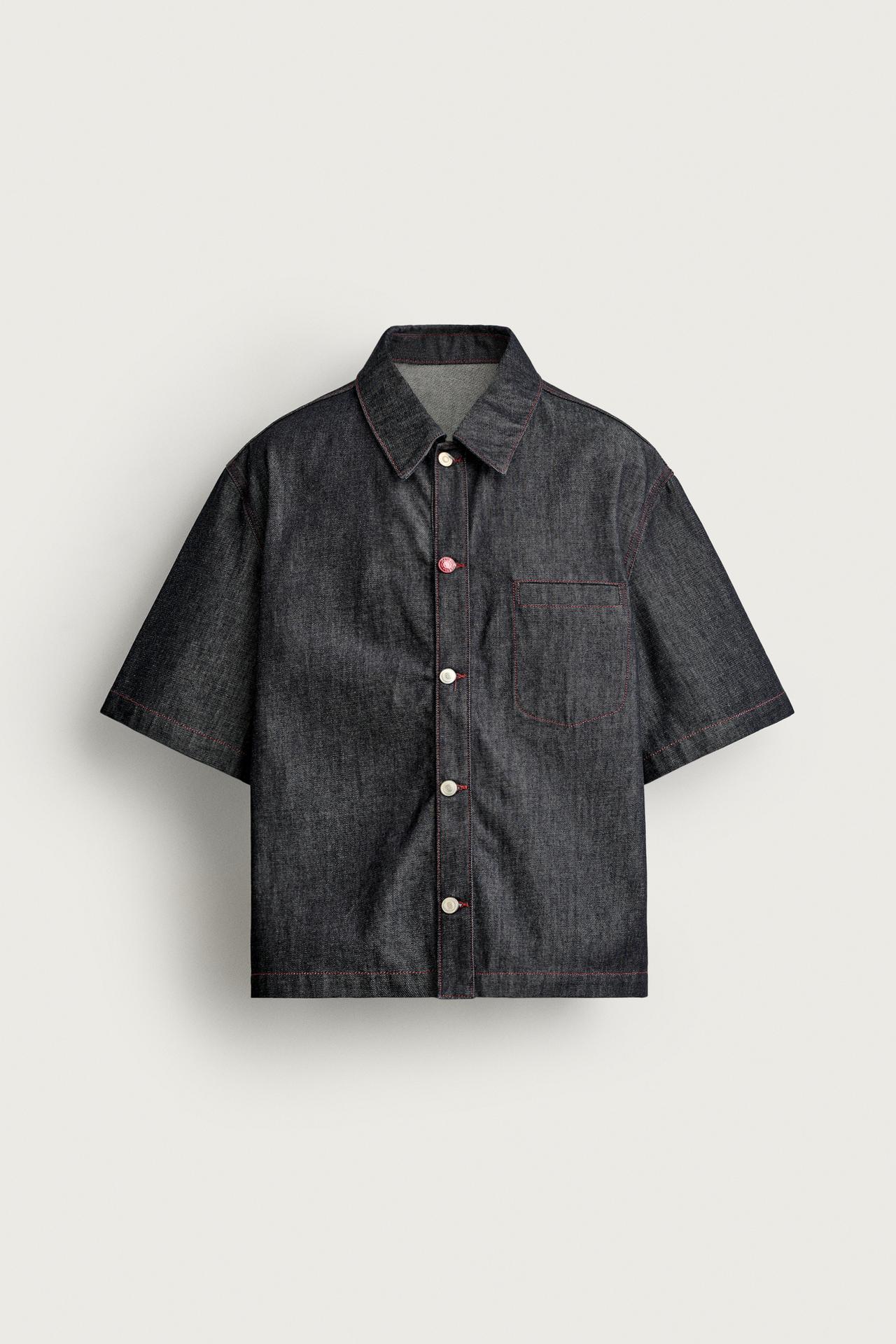 CONTRAST BUTTON DENIM OVERSHIRT — Indigo