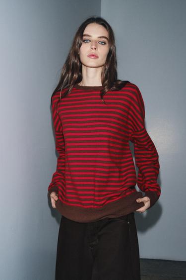 SVETER ZO 100% VLNY S PRUHOVANÝM VZOROM - Brown Stripes zn. Zara