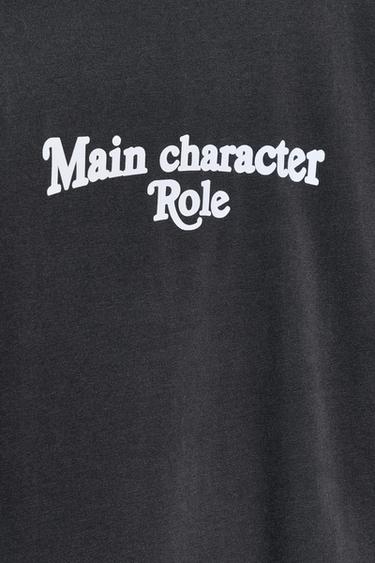 T-SHIRT WITH FRONT SLOGAN - Charcoal by Zara - Image 6