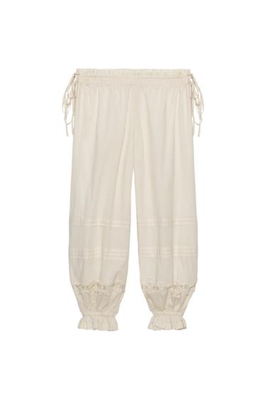 SAROUEL TROUSERS WITH PLEATS AND LACE - Ivory by Zara