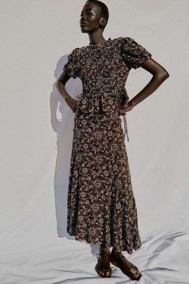 Zara EMBROIDERED TOP AND SKIRT SET - Champagne