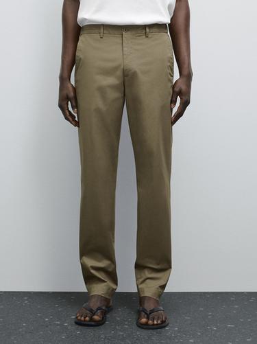 Zara Cotton blend tapered fit trousers - Khaki