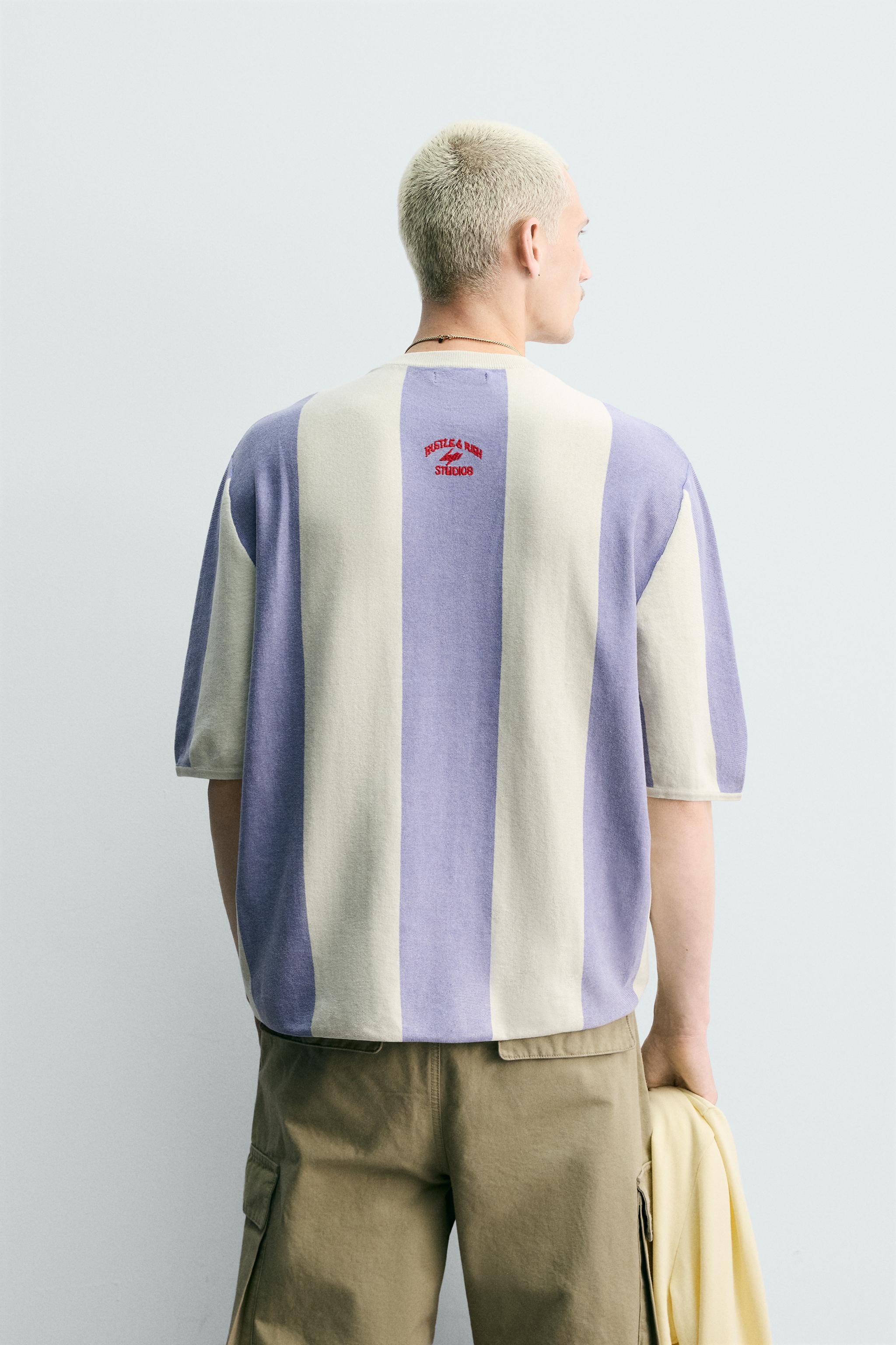 EMBROIDERED PATCH STRIPED KNIT T-SHIRT