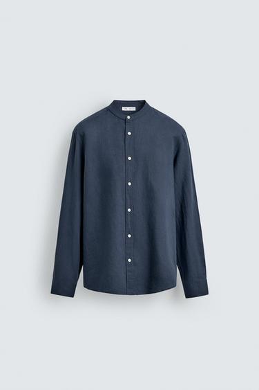 CAMISA LINO - ALGODÓN - Azul profundo de Zara