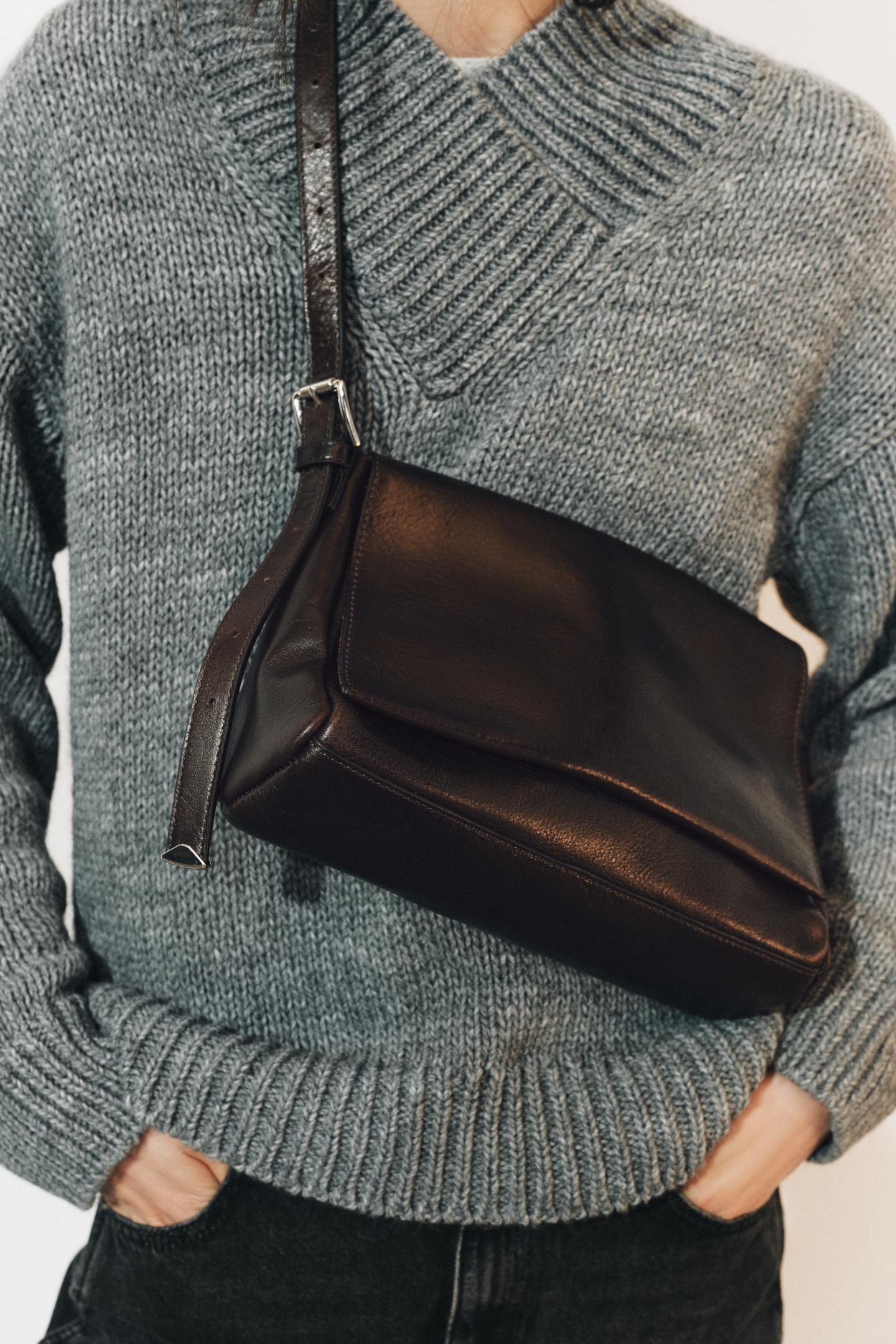 Женская сумка Zara Leather Flap Shoulder, цвет: Коричневый — фото 2