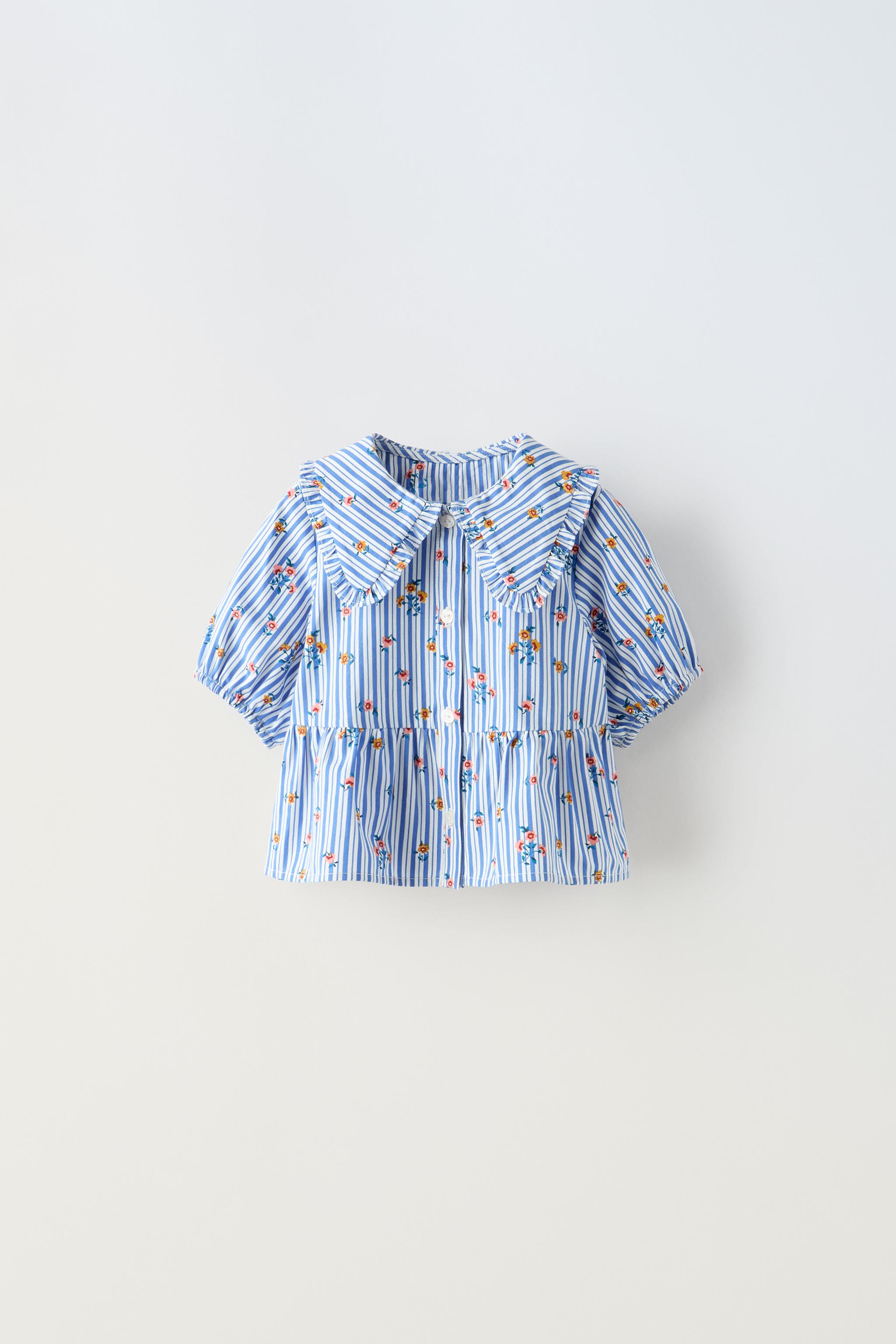 ストライプ＆フラワープリントシャツ - ブルー | ZARA Japan / 日本