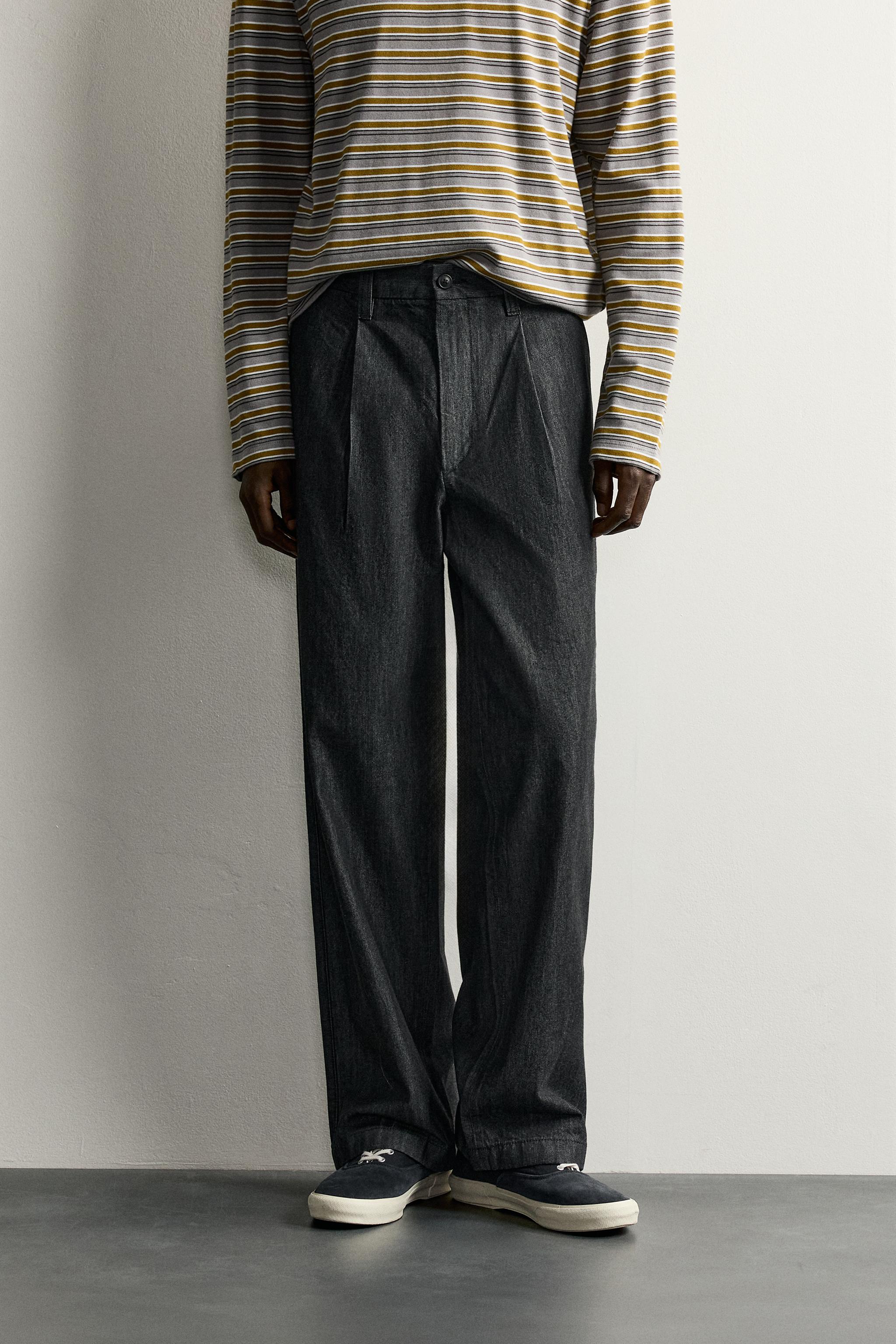 PLEATED DENIM CHINO PANTS