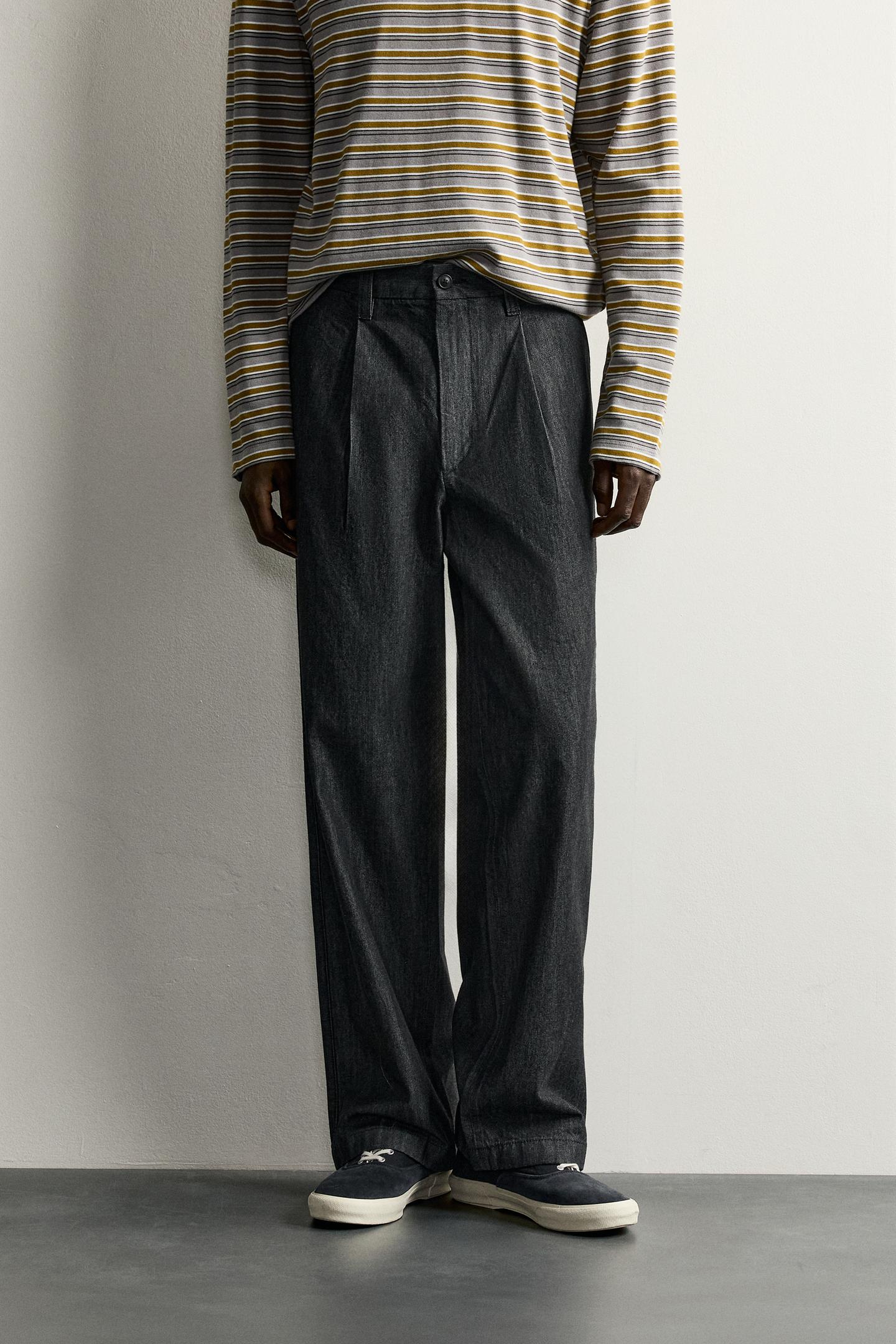 Мужские джинсы Zara Pleated Denim Chino, цвет: Чёрный — фото 3