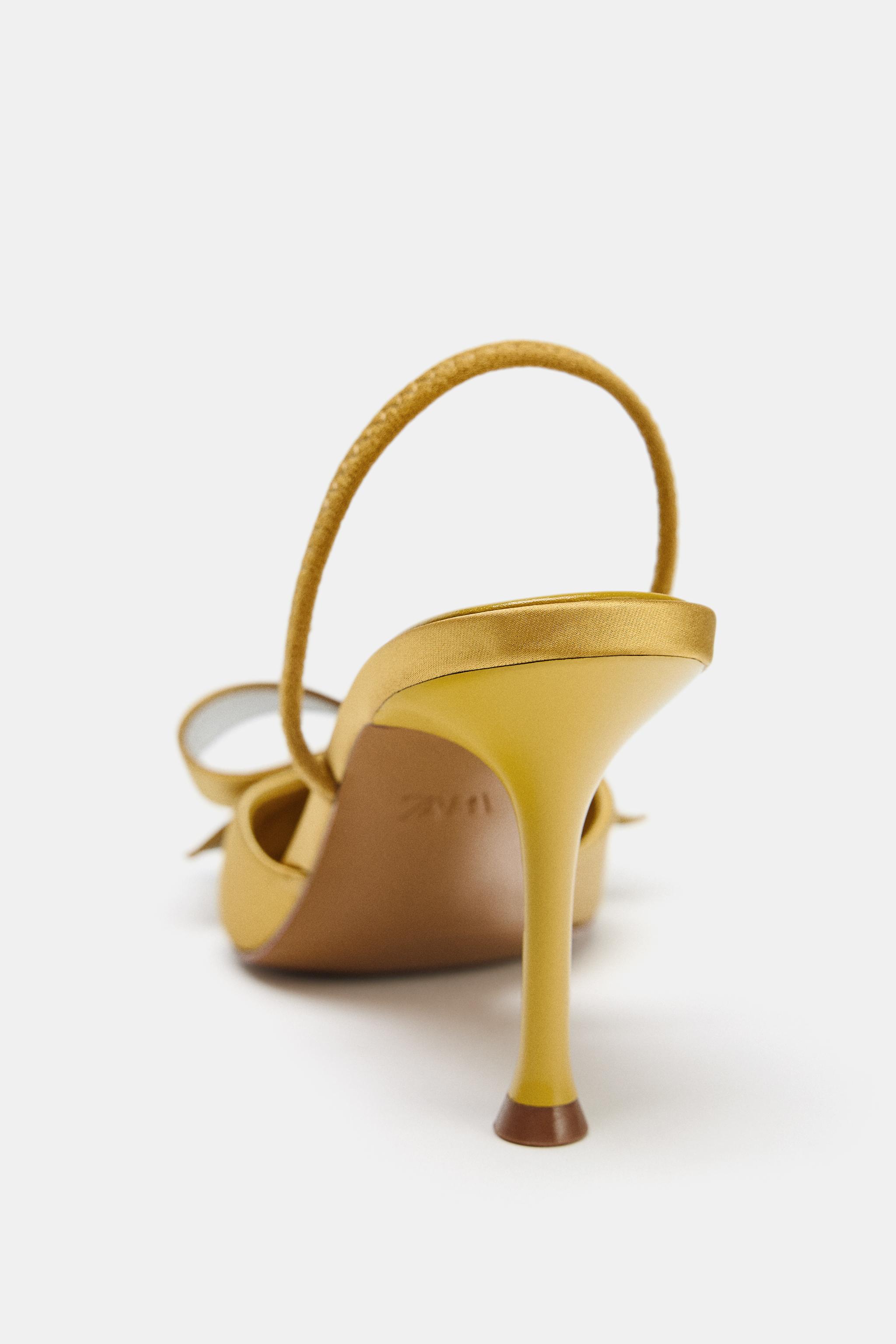 SATIN-EFFECT SLINGBACK HEELS - Mustard | ZARA United States