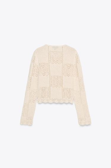 POINTELLE KNIT CARDIGAN - Ecru by Zara - Image 6