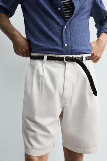 PLEATED RELAXED FIT BERMUDA SHORTS - Ecru by Zara - Image 4