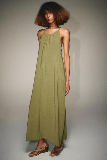 Zara FLOWY MIDI DRESS - Olive green