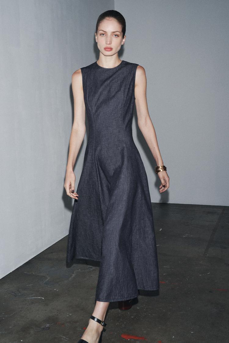 ROBE MI-LONGUE EN DENIM ZW COLLECTION Indigo foncé ZARA France