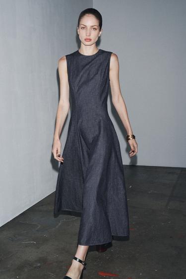 Zara ZW COLLECTION DENIM MIDI DRESS - Dark indigo