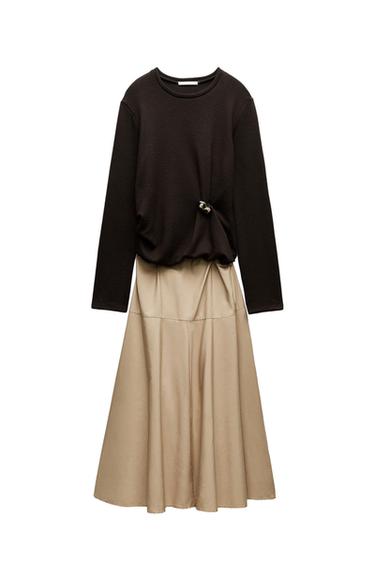 Zara CLASP COMBINATION DRESS - Beige-brown - Image 0
