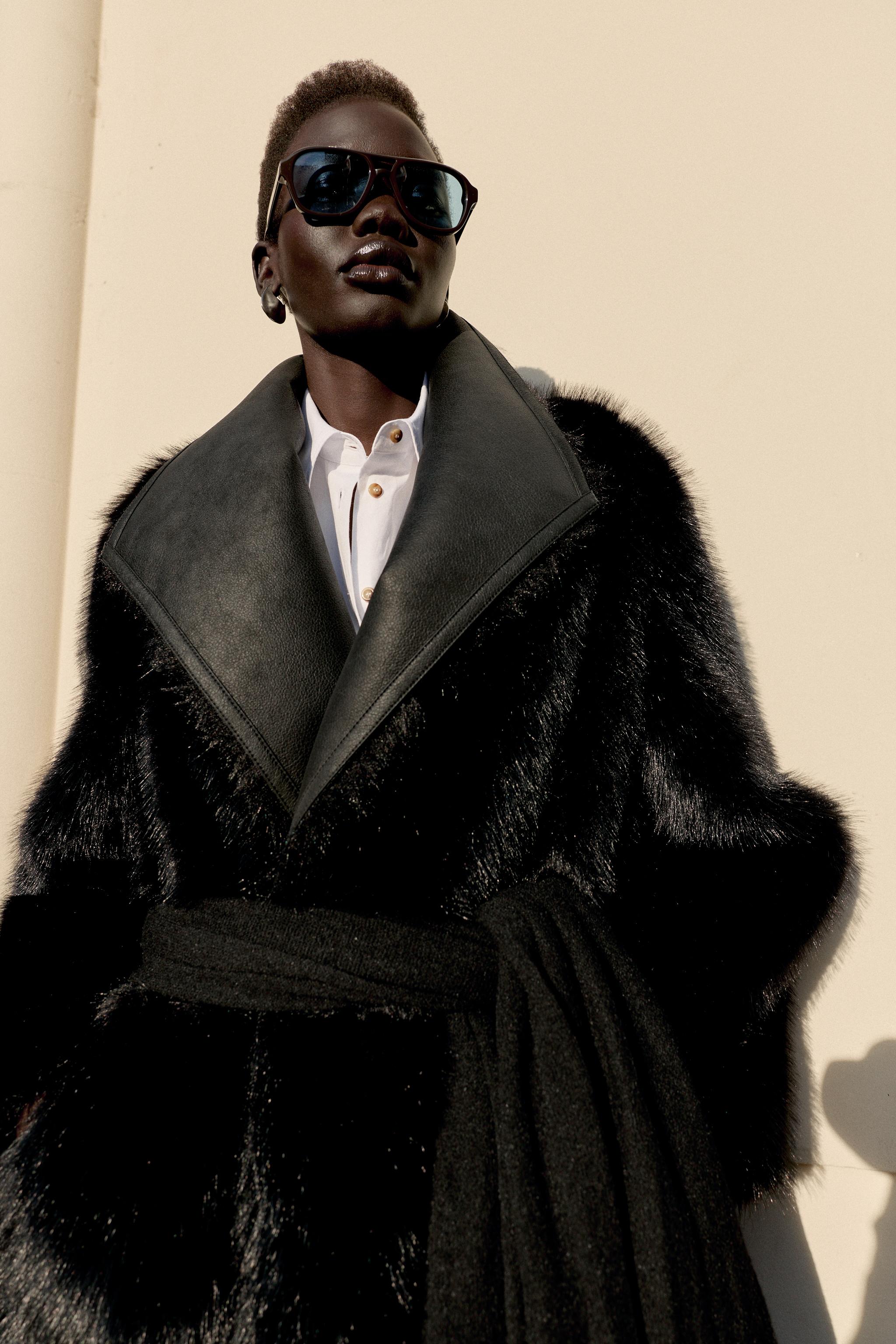 Shop Zara REVERSIBLE FAUX FUR DOUBLE-FACED COAT at Beverly Center