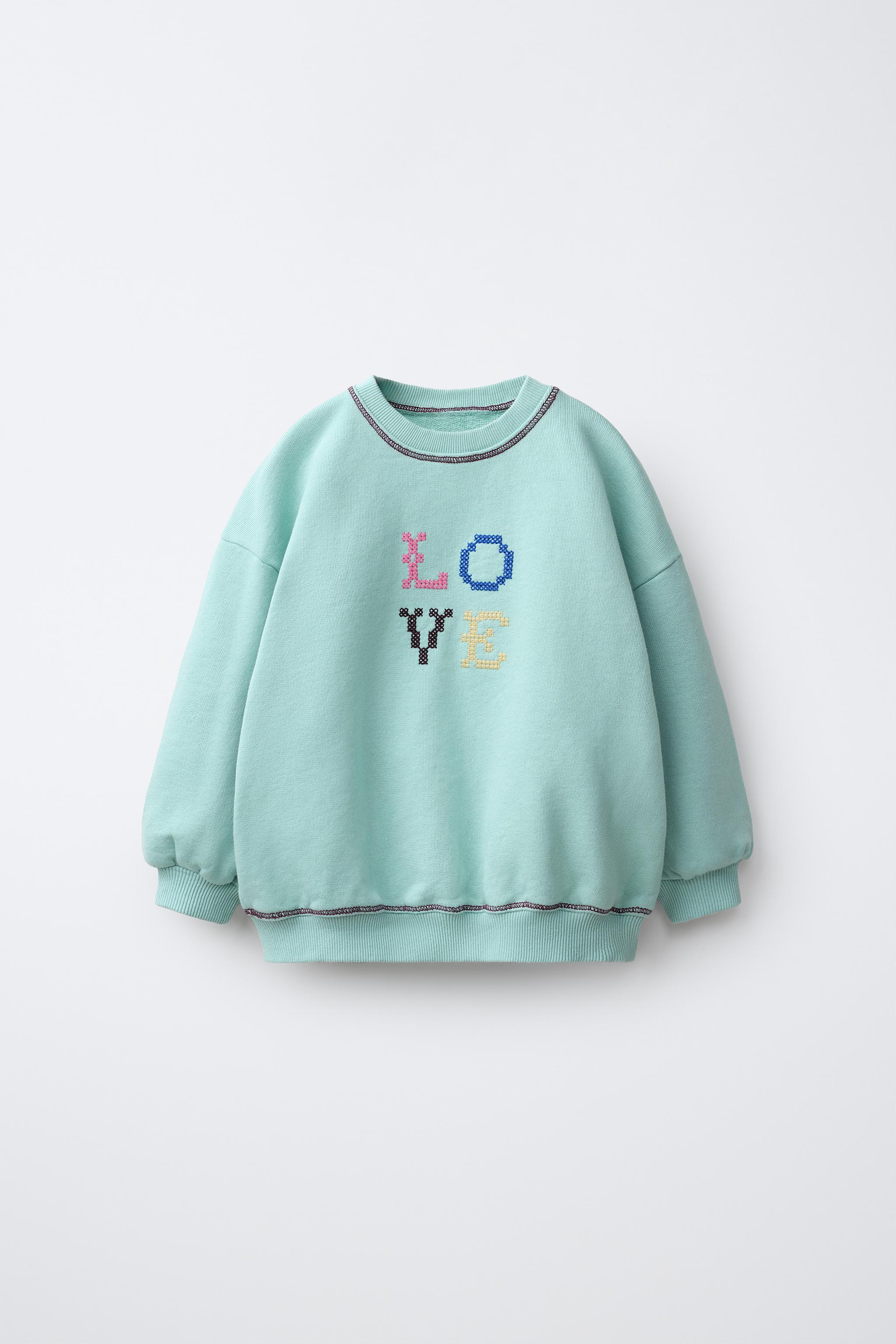 EMBROIDERED TEXT SWEATSHIRT — Turquoise