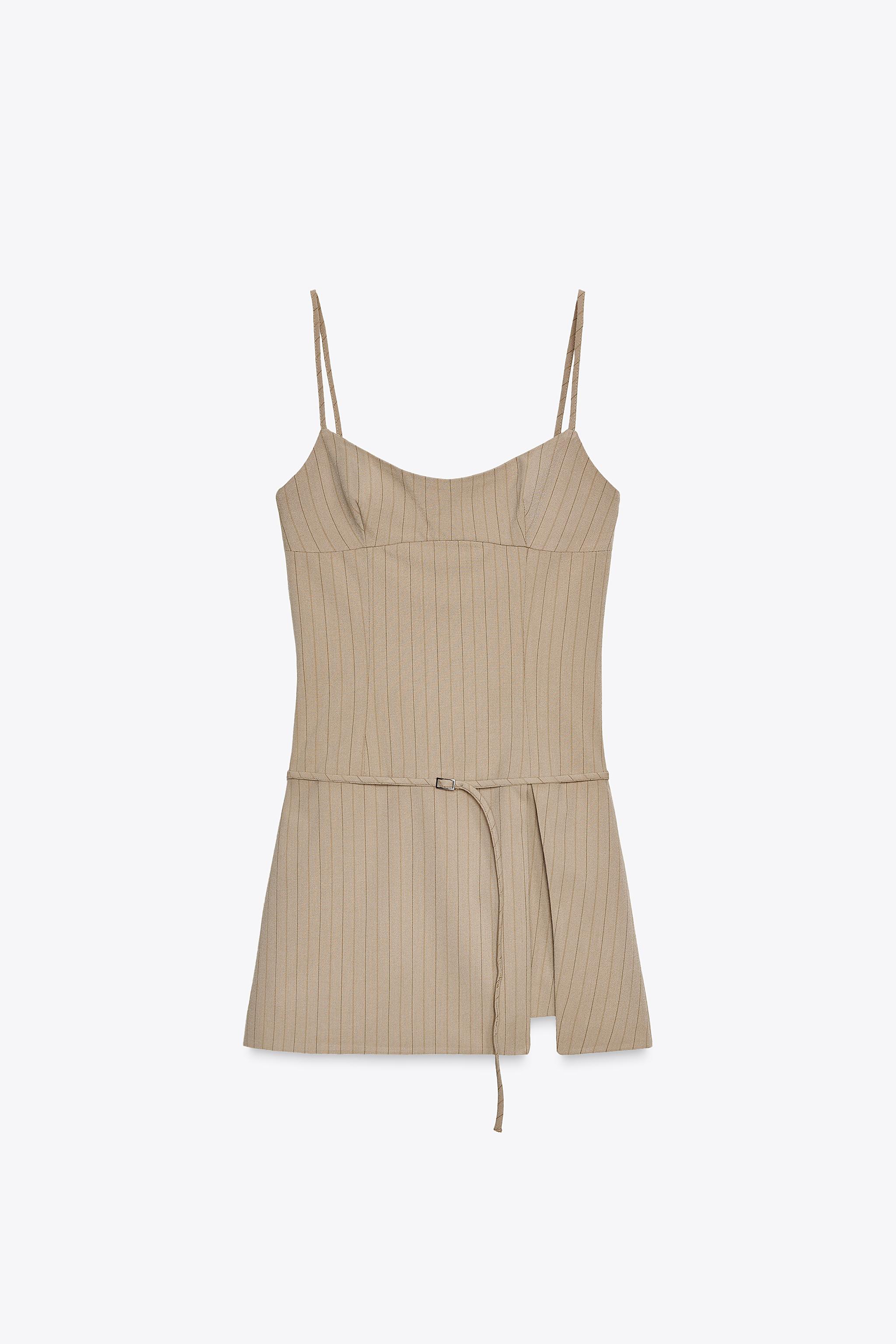 STRIPED BELTED SHORT JUMPSUIT - taupe brown | ZARA United States