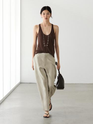 Zara Linen carrot fit trousers - Stone