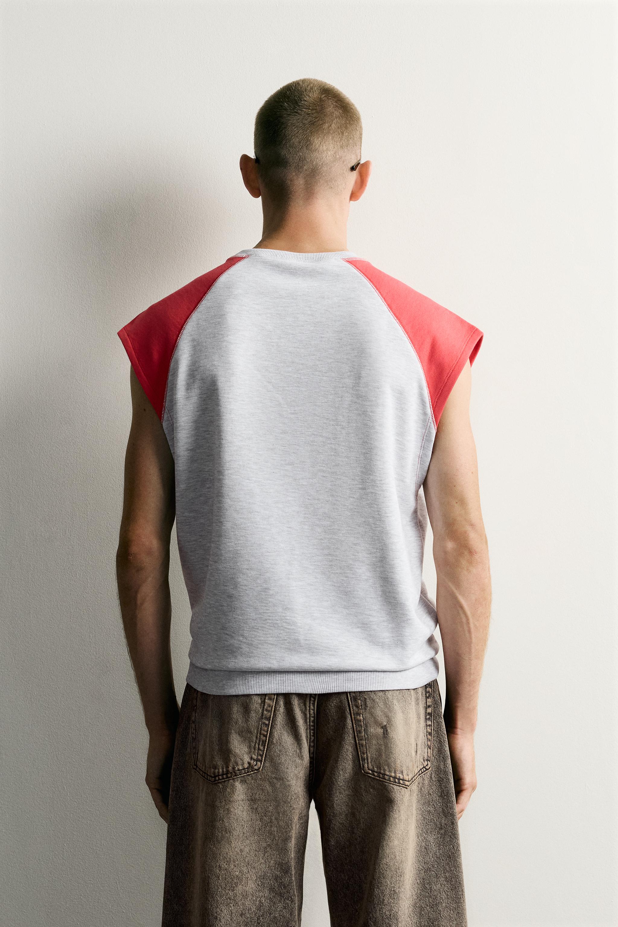 COLOUR BLOCK TANK SWEATSHIRT — Grey marl