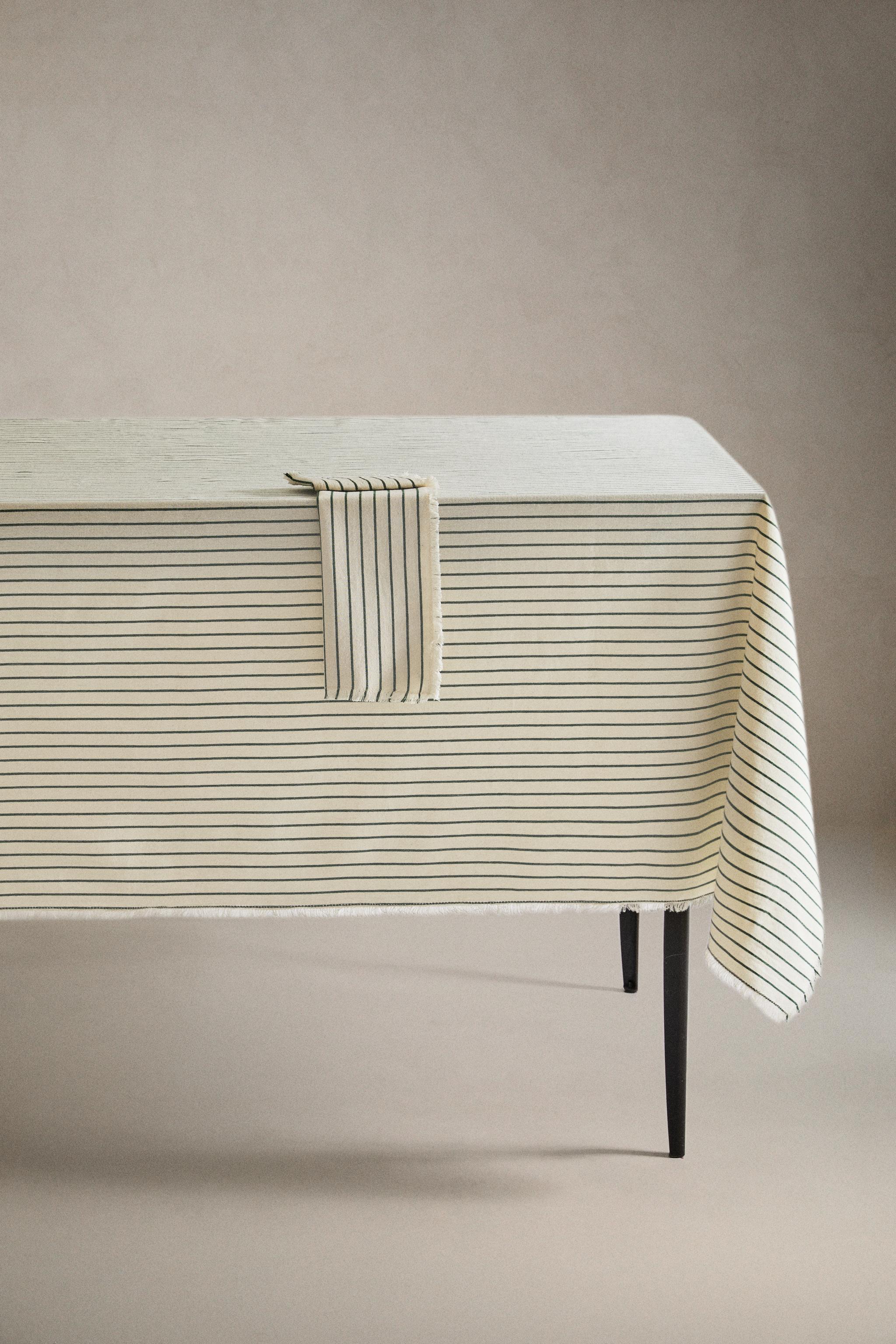 STRIPED TABLECLOTH WITH FRINGES - Ecru | ZARA Canada