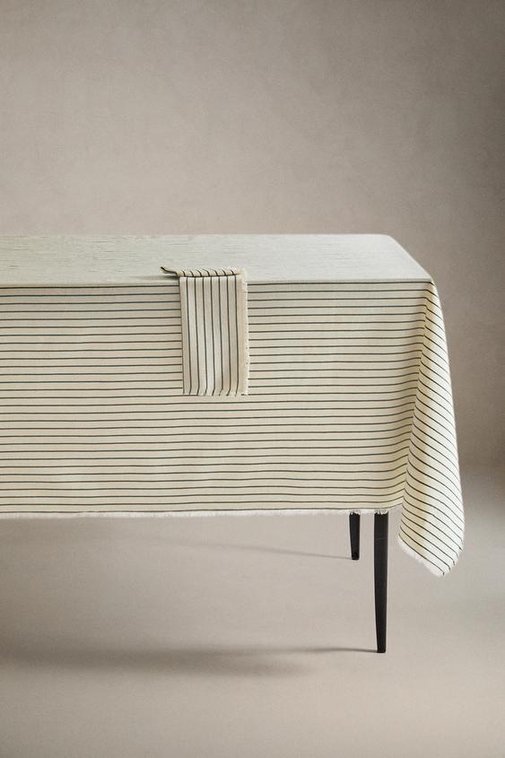Zara STRIPED TABLECLOTH WITH FRINGES - Ecru - Image 0