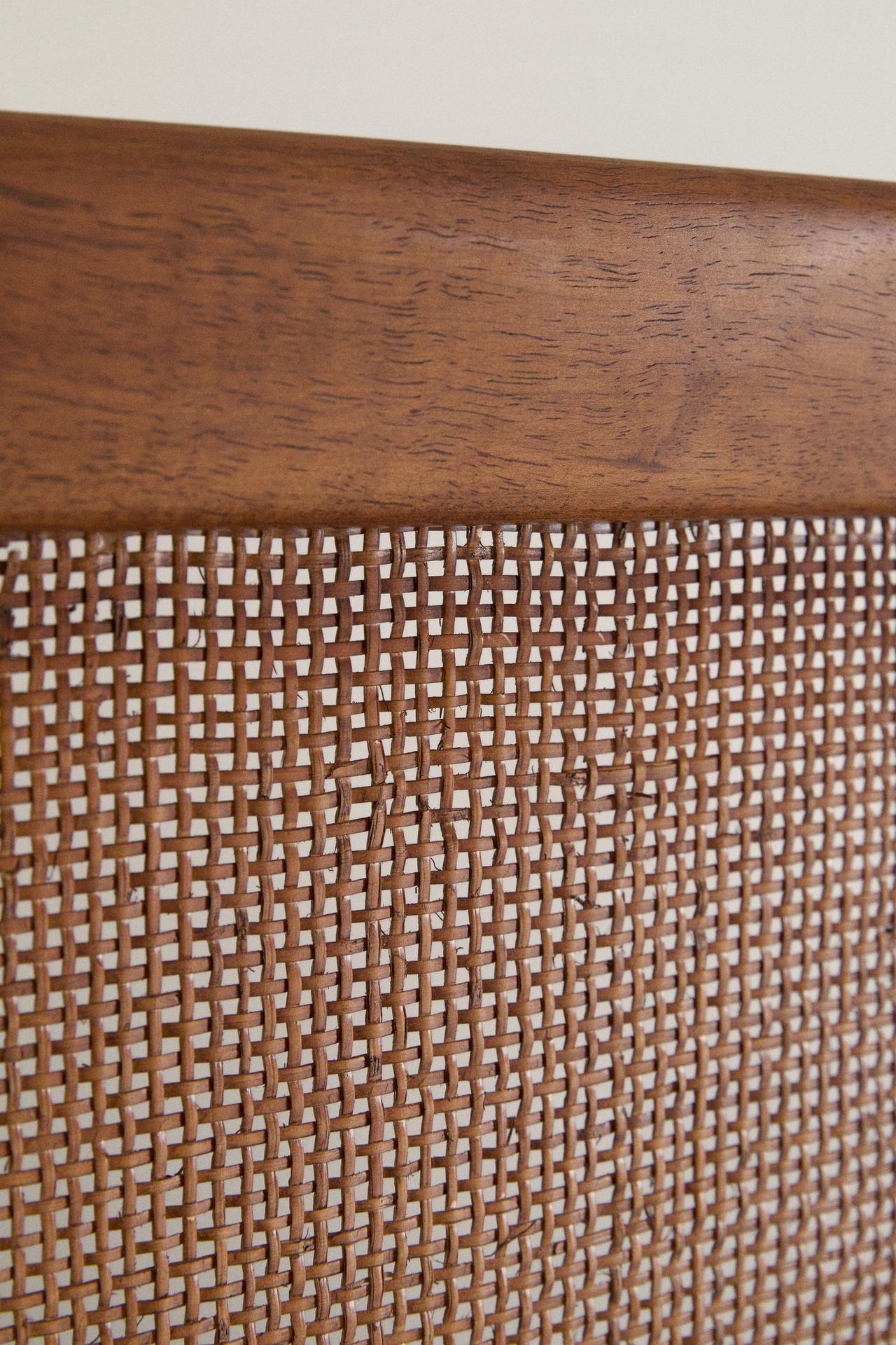 WOOD AND RATTAN HEADBOARD — Brown