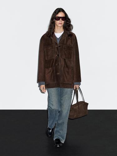 Zara Split suede leather jacket with pockets - Brown
