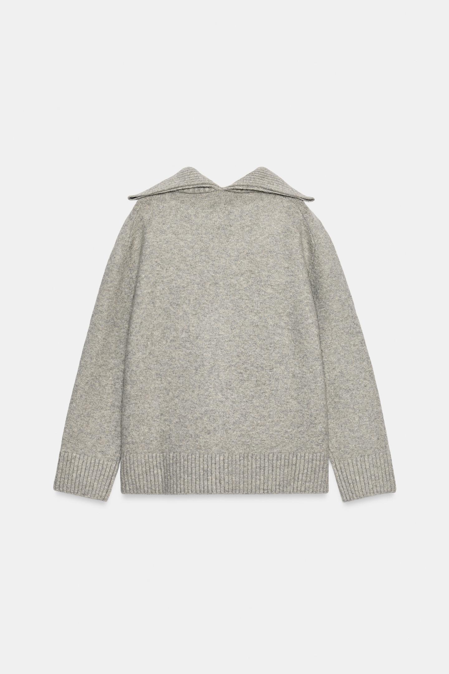Женский свитер Zara Lapel Collar Knit, цвет: Серый меланжевый — фото 8