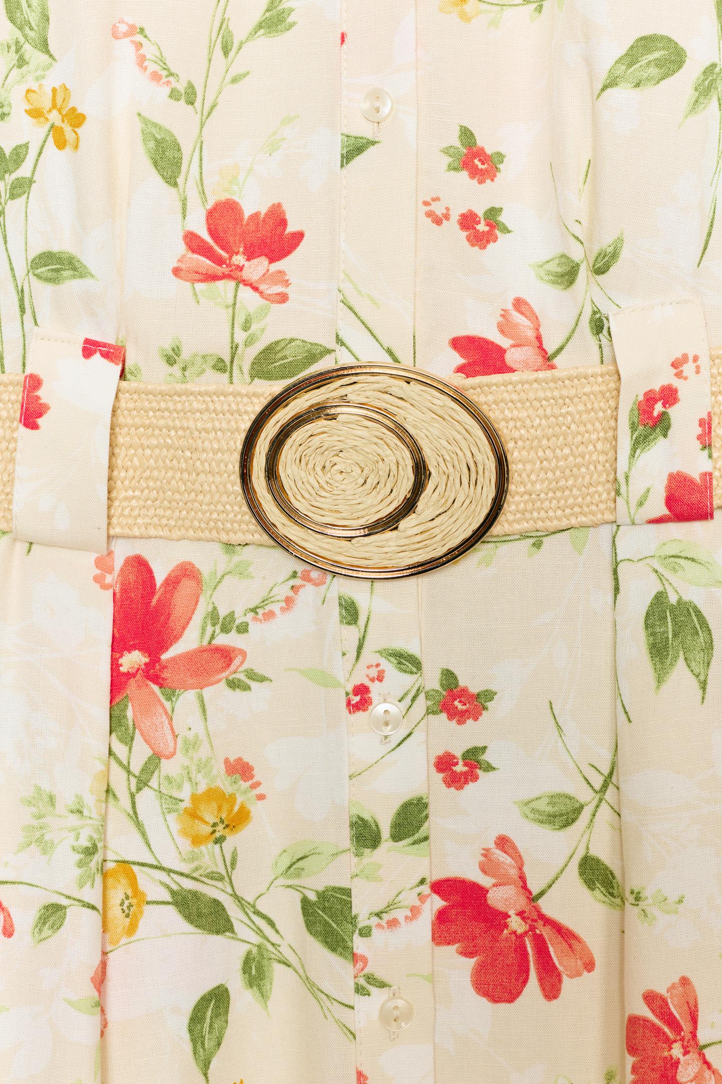 Женское платье Zara Floral Print Belted MIDI, цвет: Разноцветный — фото 9