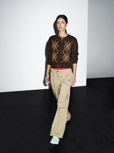 Cardigan motif losanges - Marron de Zara
