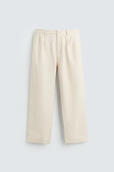 COTTON/LINEN PLEATED TROUSERS - Light beige by Zara